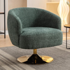 Modern Chenille Comfy Accent Swivel Chair With Gold Metal Base - Green