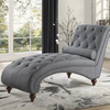 Modern Gray Comfy Chaise Lounge Chair with Tufted Button Nailhead Trim & Bolster Pillow