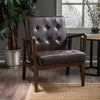 Mid-Century Modern Comfy Leather Chair with Wood Frame - Brown