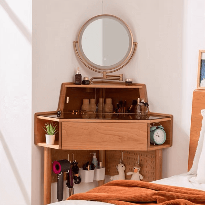 Contemporary Corner Makeup Vanity Table with Mirror – CharmyDecor