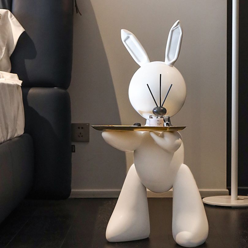 Modern Resin Rabbit Statue with Tray - Decorative Sculpture – CharmyDecor