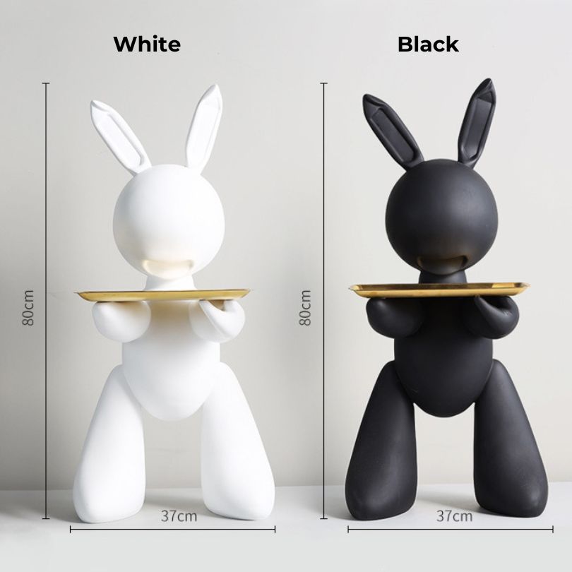 Black Resin Rabbit Modern Resin Rabbit Statue with Tray - Decorative Sculpture – CharmyDecor