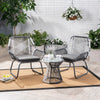 Modern Gray Outdoor Rope Chair and Table Set in Rattan & Steel Frame - 3PC Chat Set