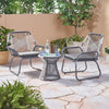 Modern Gray Outdoor Rope Chair and Table Set in Steel Frame - 3PC Chat Set