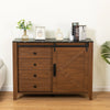 Modern Small Buffet Cabinet in Brown with Black Top, Sliding Door & 4 Drawers
