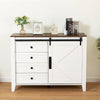 Modern Small Buffet Cabinet in White with Brown Top, Sliding Door & 4 Drawers