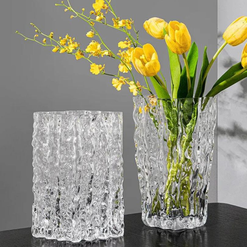 Elegant Glacier Textured Transparent Glass Vase - Modern – CharmyDecor