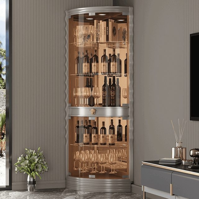 Contemporary Triangle Wine Cabinet with Glass Front Door – CharmyDecor