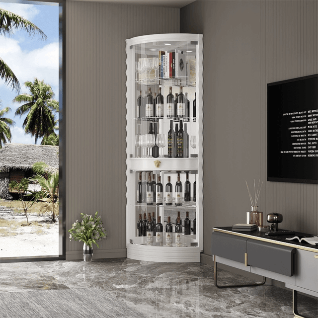 Contemporary Triangle Wine Cabinet with Glass Front Door – CharmyDecor