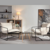 Modern Upholstered Comfy Accent Chair with Black Metal Frame & Arm Pockets - Beige (2Pcs)