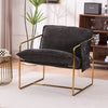 Modern Upholstered Comfy Accent Chair with Gold Metal Frame & Arm Pockets - Dark Gray (2Pcs)