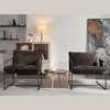 Modern Upholstered Comfy Accent Chair with Black Metal frame & Arm Pockets - Dark Gray (2Pcs)