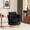 Modern Velvet Comfy Swivel Chair with Gold Stainless Steel Base - Black