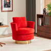 Modern Velvet Comfy Swivel Chair with Gold Stainless Steel Base - Red