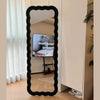 Modern Minimalist Wavy Floor Mirror in Wooden Frame