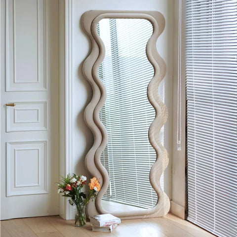 Modern Wavy Full Length Mirror in Wooden Frame