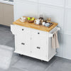 Modern White Kitchen Island Cart with 4 Doors, 2 Drawers, Spice Rack, & Towel Rack