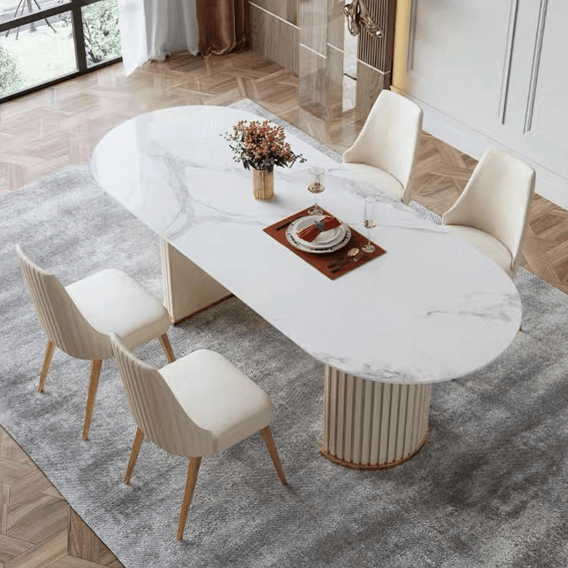 Dining table hot sale oval marble