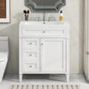30" Modern White Freestanding Single Sink Bathroom Vanity with 2 Drawers and Tip-out Drawer