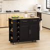 Multipurpose Black Kitchen Island Cart with Storage Cabinet, Towel Holder, Wine Rack, & Foldable Tabletop