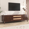 Natural and Brown Curved TV Stand with Doors and Rattan Drawers