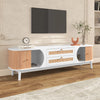 Natural and White Curved TV Stand with Doors and Rattan Drawers