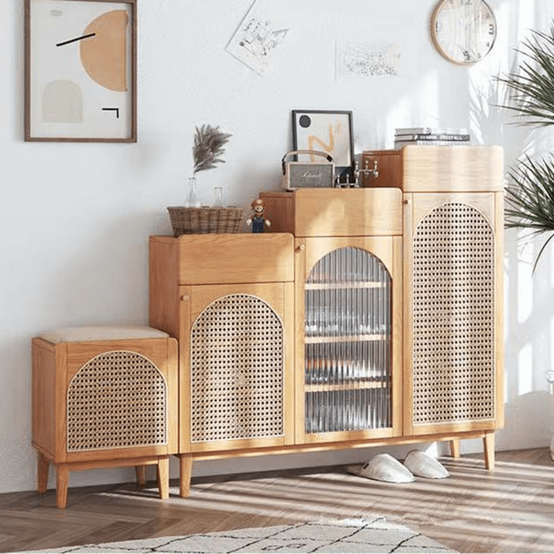 Nordic Rattan Shoe Cabinet with Shelves