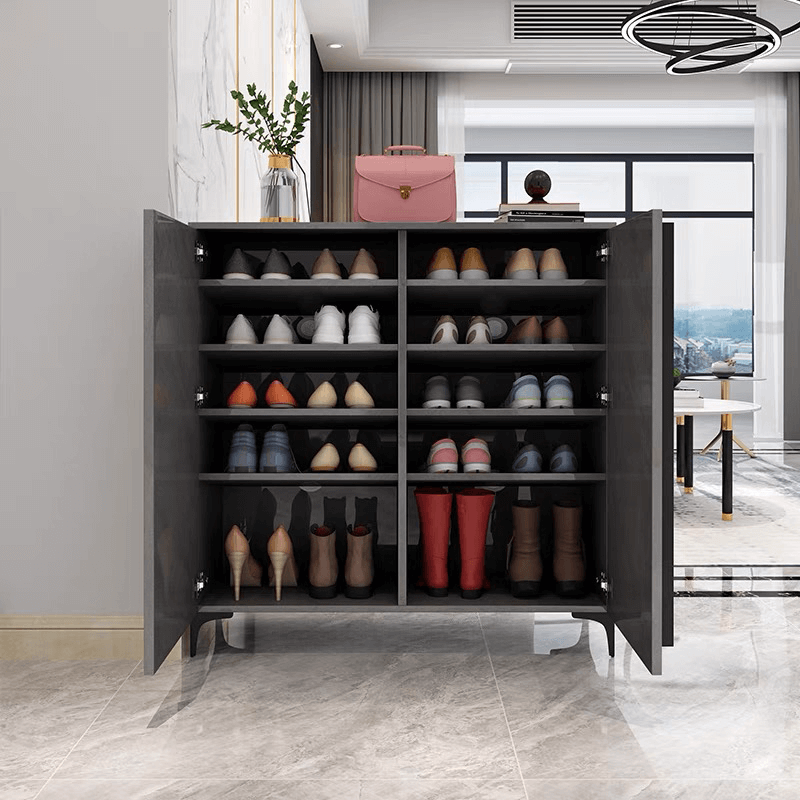 Nordic Gray Shoe Cabinet 3-Door Slim Shoe Organizer Adjustable