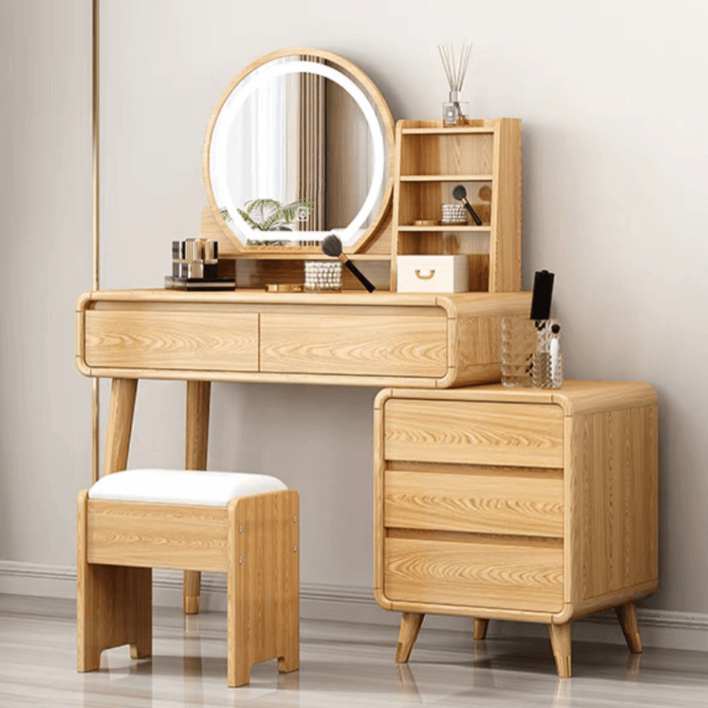 Nordic Solid Wood Vanity Table with Mirror & Drawers – CharmyDecor Nordic Solid Wood Vanity Table with Mirror & Drawers – CharmyDecor