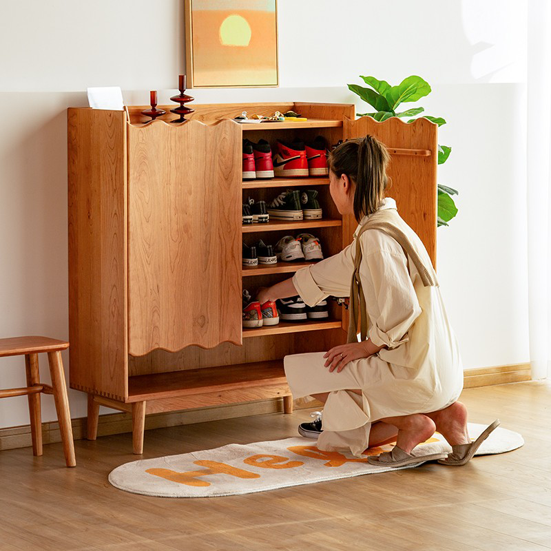 Nordic Solid Wood Shoe Cabinet with 2 Doors for Entryway – CharmyDecor