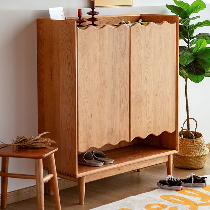 Nordic Solid Wood Shoe Cabinet with 2 Doors for Entryway – CharmyDecor