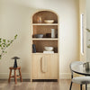 Arched Bookcase Cabinet with 3 Large Open Shelf and 2 Doors in Rich Oak Finish