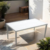 Matte White Outdoor Dining Table with Umbrella Hole, Gray Tapered Feet & Adjustable Feet Pad