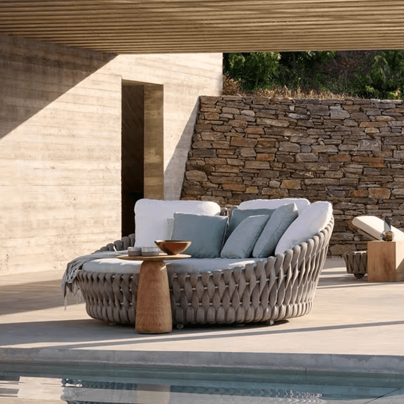 Outdoor Rope Weaving Patio Daybed with Cushions- CharmyDecor