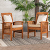 Modern Slat-Back Wood Patio Chair Set of 2 with Cushions in Brown Finish