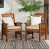 Modern Slat-Back Wood Patio Chair Set of 2 with Cushions in Dark Brown Finish