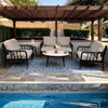 Ember Black Patio Conversation Set with 2 Club Chairs, 1 Loveseat, 1 Oval Sintered Stone Top Coffee Table, 1 End Table & Sunbrella Fabric Cushion - Set of 5