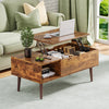 Rectangular Brown Lift Top Coffee Table with Hidden Storage Compartment and Shelf