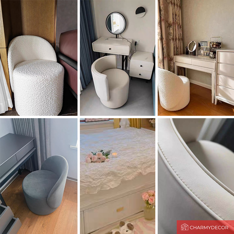 Nordic Round Boucle Vanity Stool CharmyDecor CharmyDecor