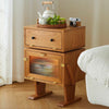 Cute Kids Nightstand with Tilt-Out Drawer & Glass/Rattan Door - Robot Shape Wooden Storage Side Table Cabinet