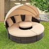 Round Beige All-weather Wicker Patio Sofa Bed with Lift Coffee Table