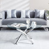 Round Glass Silver Coffee Table with Stainless Steel Base