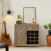 Rustic Wood Sideboard with Wine Rack, Door & 2 Drawers - Wash Grey