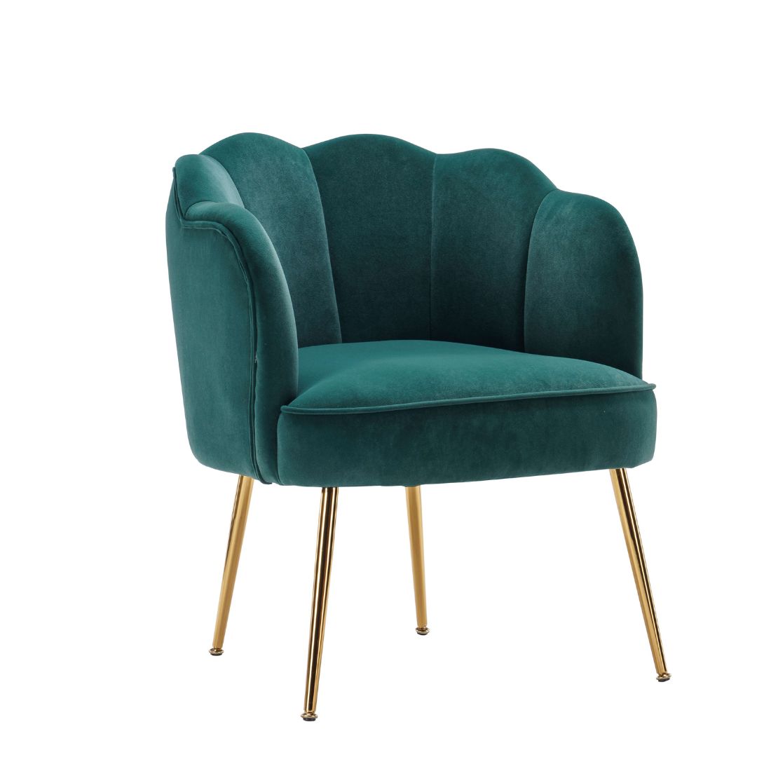 Shell Shape Dark Green Armchair Accent Chair - with gold legs -CharmyDecor