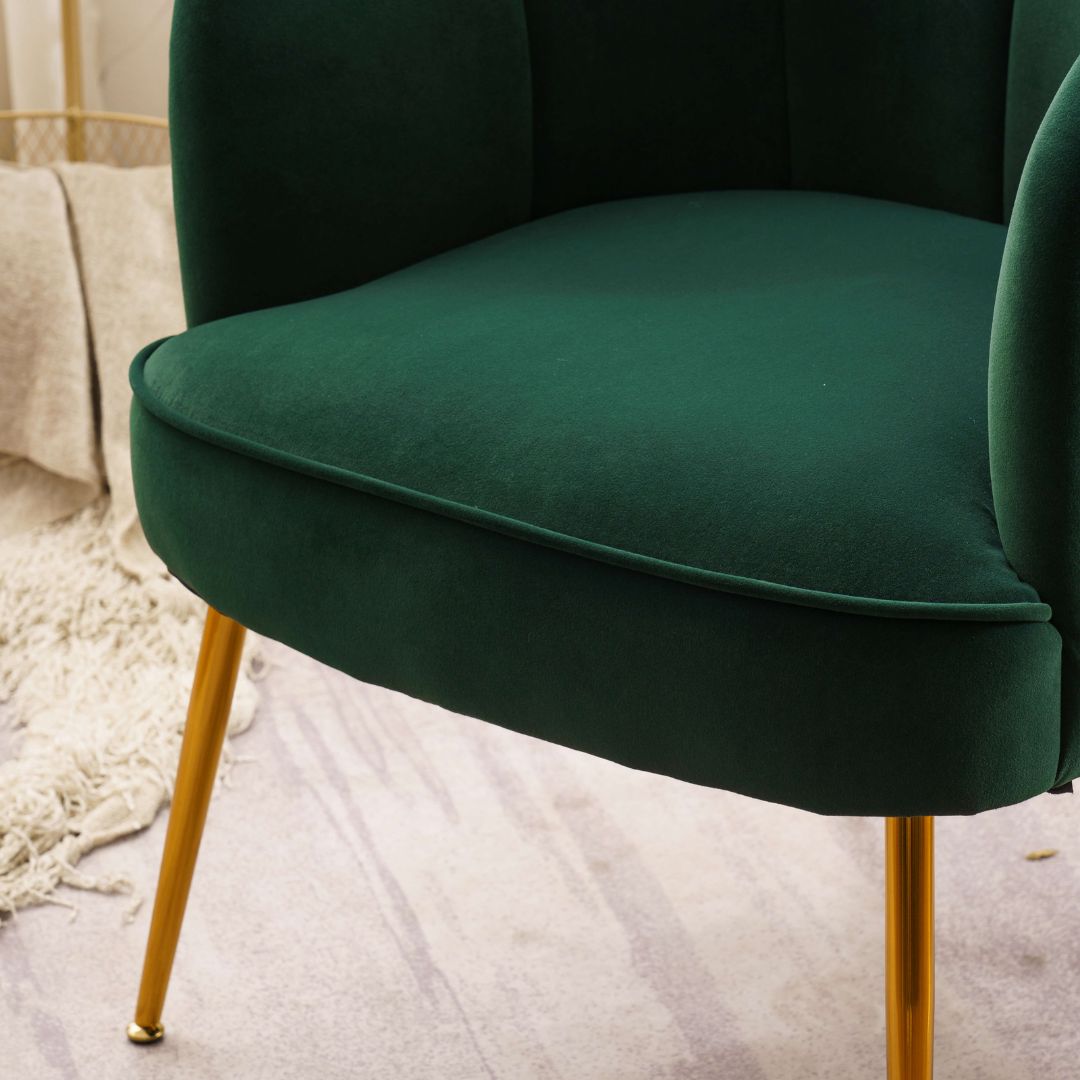 Shell Shape Dark Green Armchair Accent Chair - with gold legs -CharmyDecor