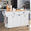 White Small Kitchen Island on Wheels with Two Large Drawers, Natural Wood Top & Adjustable Shelves