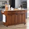 Mahogany Color Small Kitchen Island on Wheels with Two Large Drawers, Natural Wood Top & Adjustable Shelves