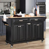 Black Small Kitchen Island on Wheels with Two Large Drawers, Natural Wood Top & Adjustable Shelves