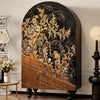 Solid Wood Arched Armoire Cabinet with Shelves & Suzuribako-Art Inspired Doors