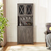 Tall Wine Bar Cabinet in Antique Grey with Wine Glass Holder & 3 Tier Shelves - Height 67"